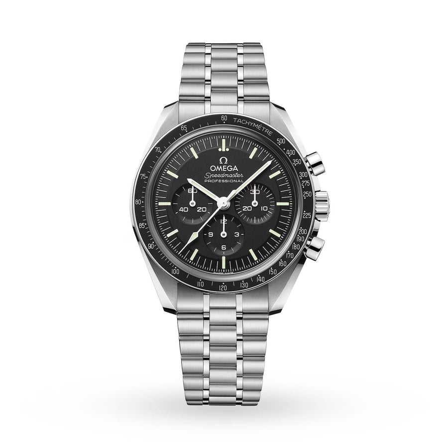 42mm Speedm42mm Speedmaster Moonwatch Professional Chronograph Watch with Black Dial in Stainless Steel, Bracelet