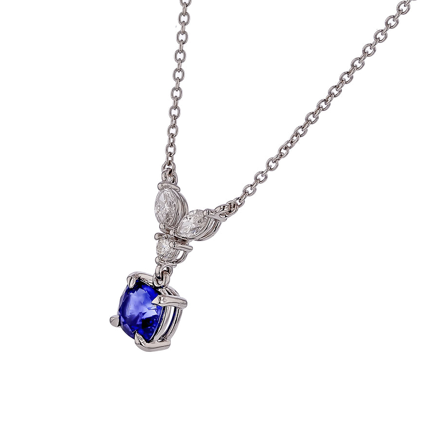 1.28ct Ceylon Sapphire and 0.31ct Diamond Rabbit Ear Necklace in Platinum, 18"