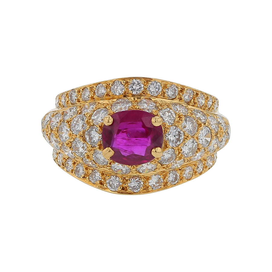 1.05ct Round Ruby Thailand Heated and 2.01ct Round Diamonds Ring in 18K Yellow Gold