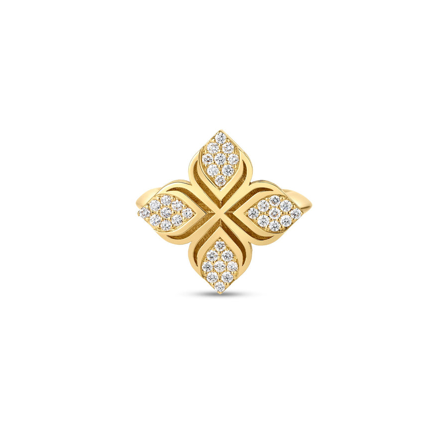 Arabesque 0.32ct Diamond Flower Ring in 18K Yellow Gold, Size 6.6