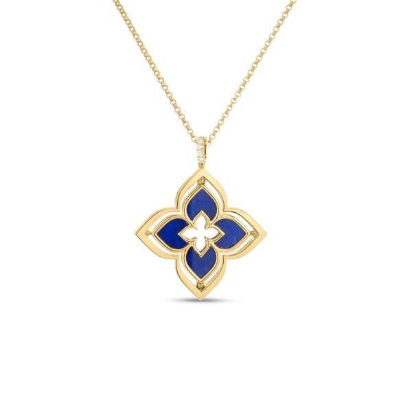 Venetian Princess 0.12ct Diamond and 2.80ct Lapis Pirouette Pendant in 18K Yellow Gold, 18" chain