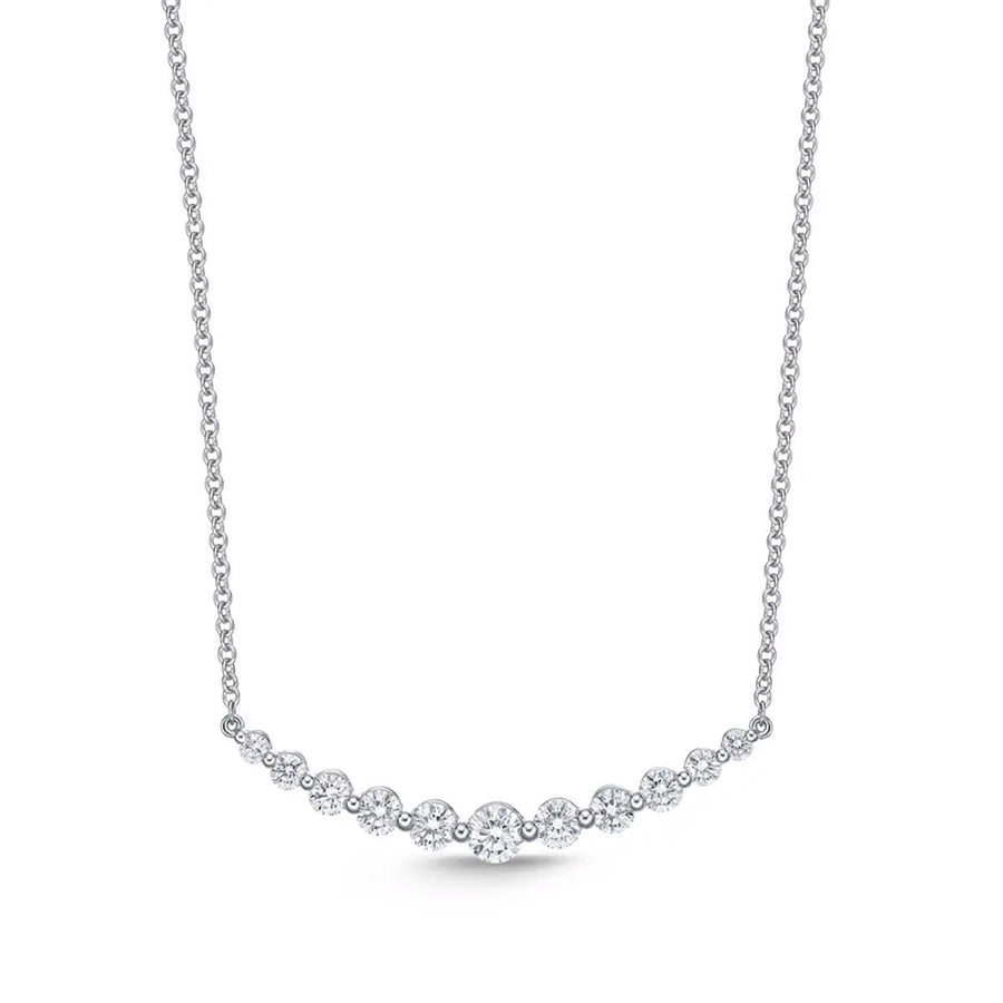 Smile 1.04-1.16ct Diamond Graduated Bar Necklace in 18K White Gold, 18"