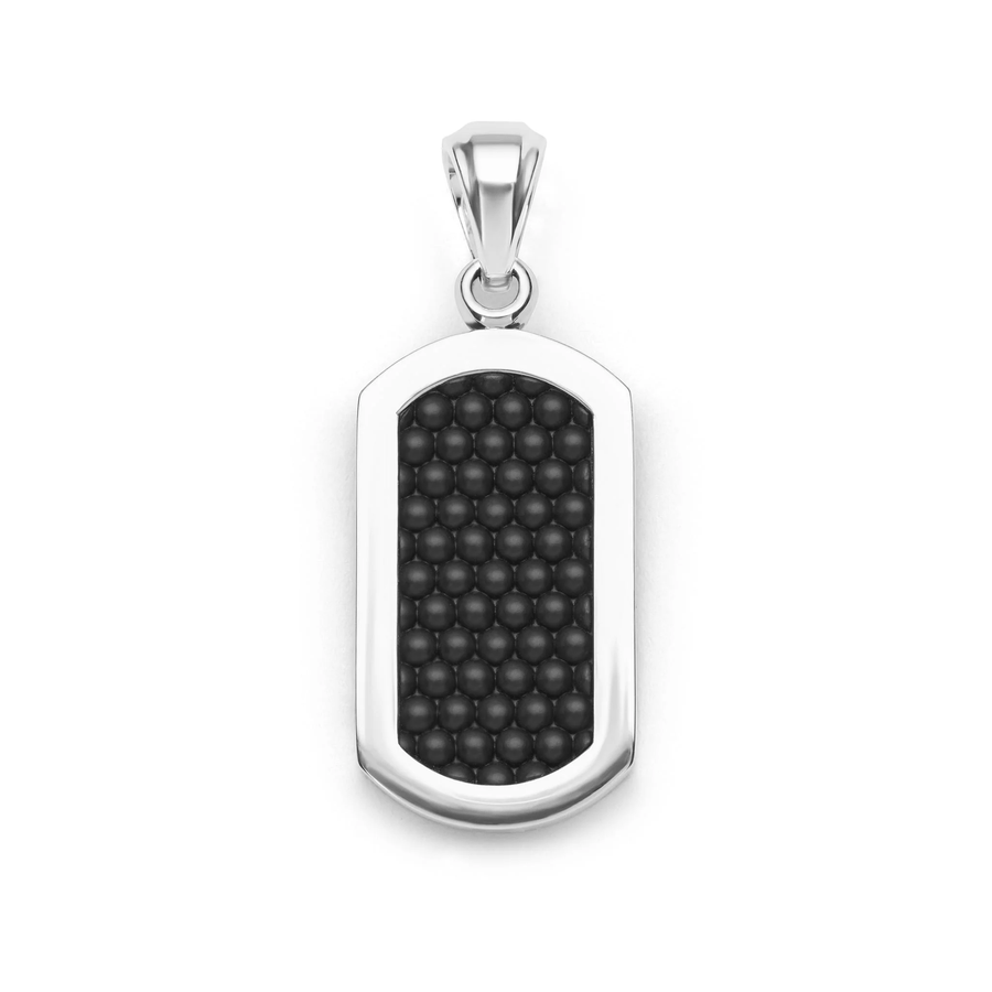 Anthem 38x15mm ID Tag Pendant in Sterling Silver and Matte Black Ceramic