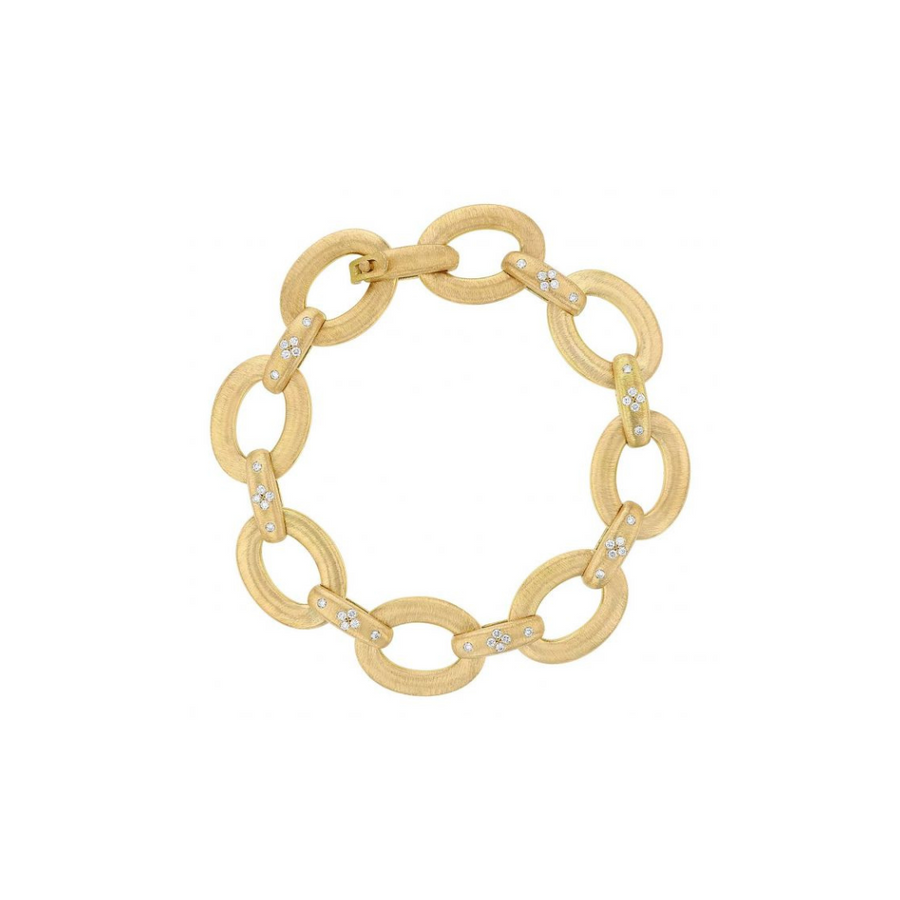 Duchessa 0.40ct Diamond Satin Oval Link Bracelet in 18K Yellow Gold 7.5"