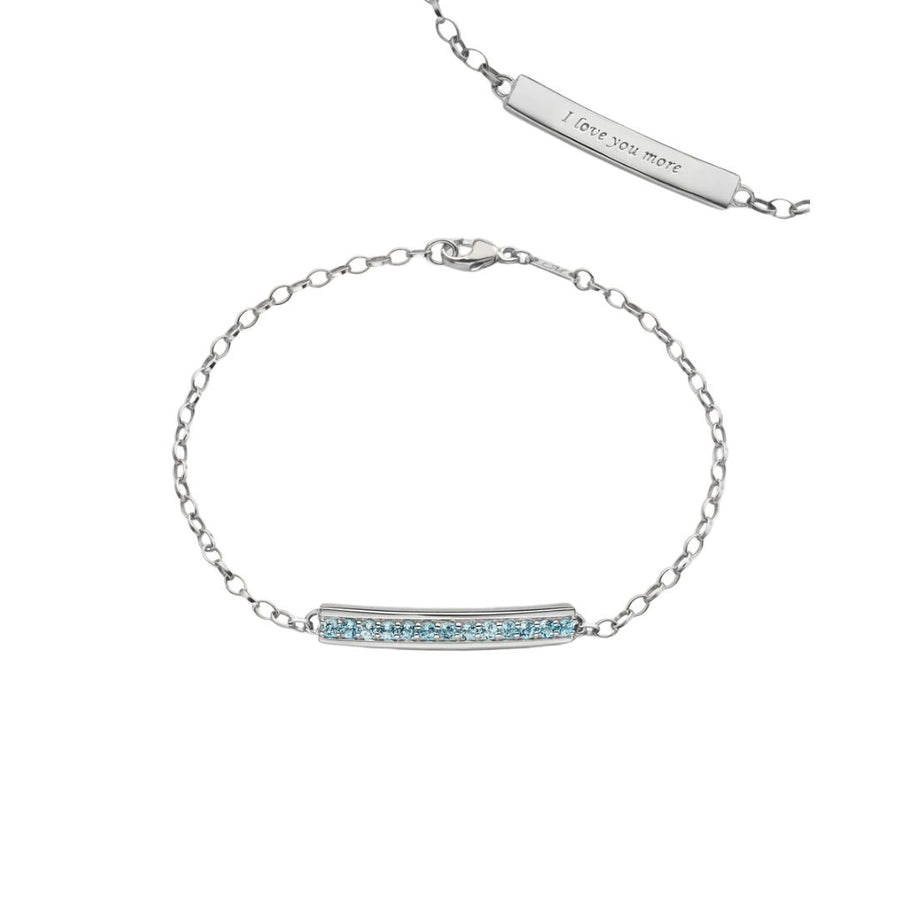 Posey 0.39ct Aquamarine Engraved I Love You More Link Bracelet in Sterling Silver, 7"