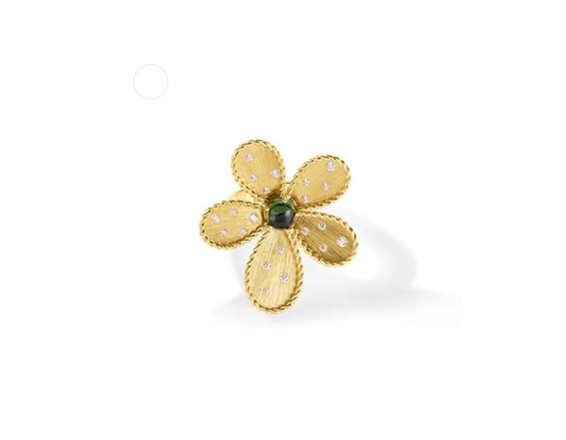 Jasmine 1.14ct Green Tourmaline and 0.25ct Diamond Flower Ring in 18K Yellow Gold, size 6.5