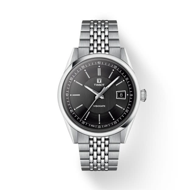39mm Visodate Watch with Black Dial in Stainless Steel, Bracelet