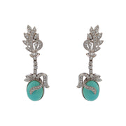 14.99ct Turquoise GIA and 1.21ct Single Cut Diamonds Drop Clip On Earrings in 14k White Gold