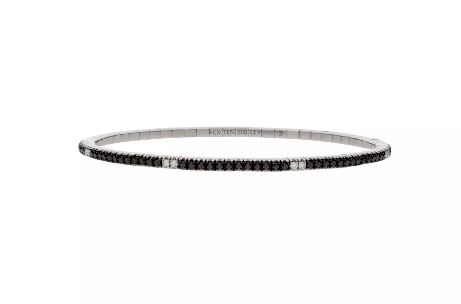 1.11ct Black Diamond and 0.16ct Diamond Stretch Tennis Bracelet in 18K White Gold