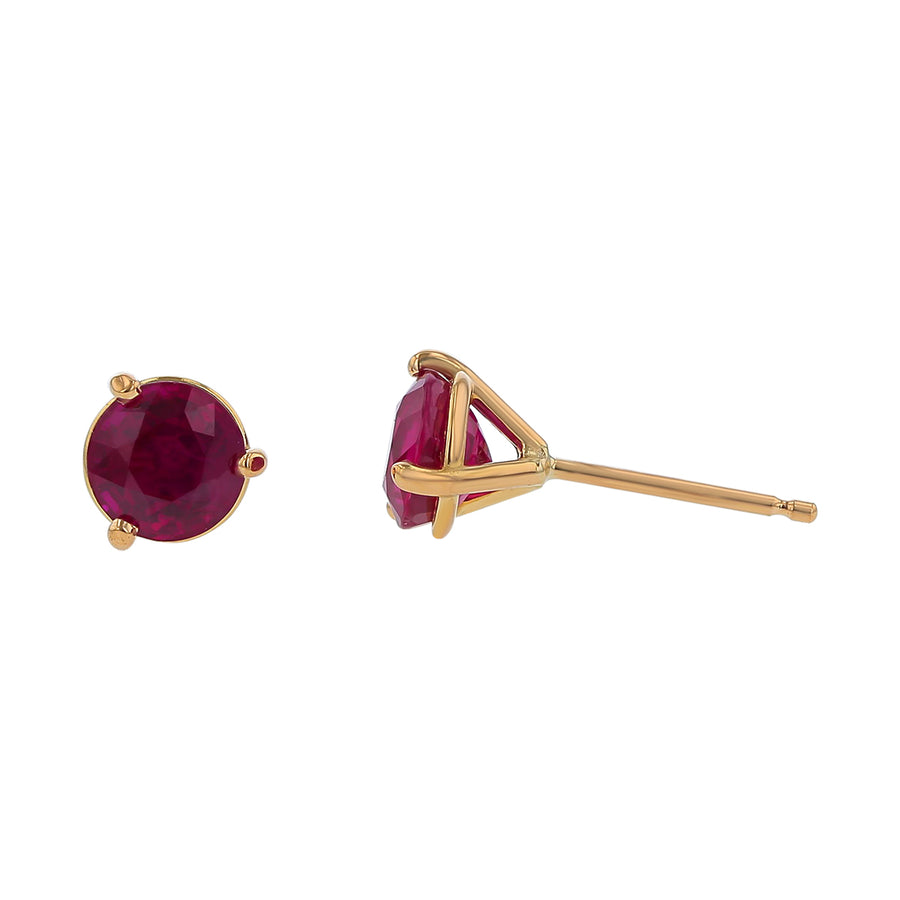 1.81ct Round Mozambican Ruby Stud Earrings in 18k Yellow Gold