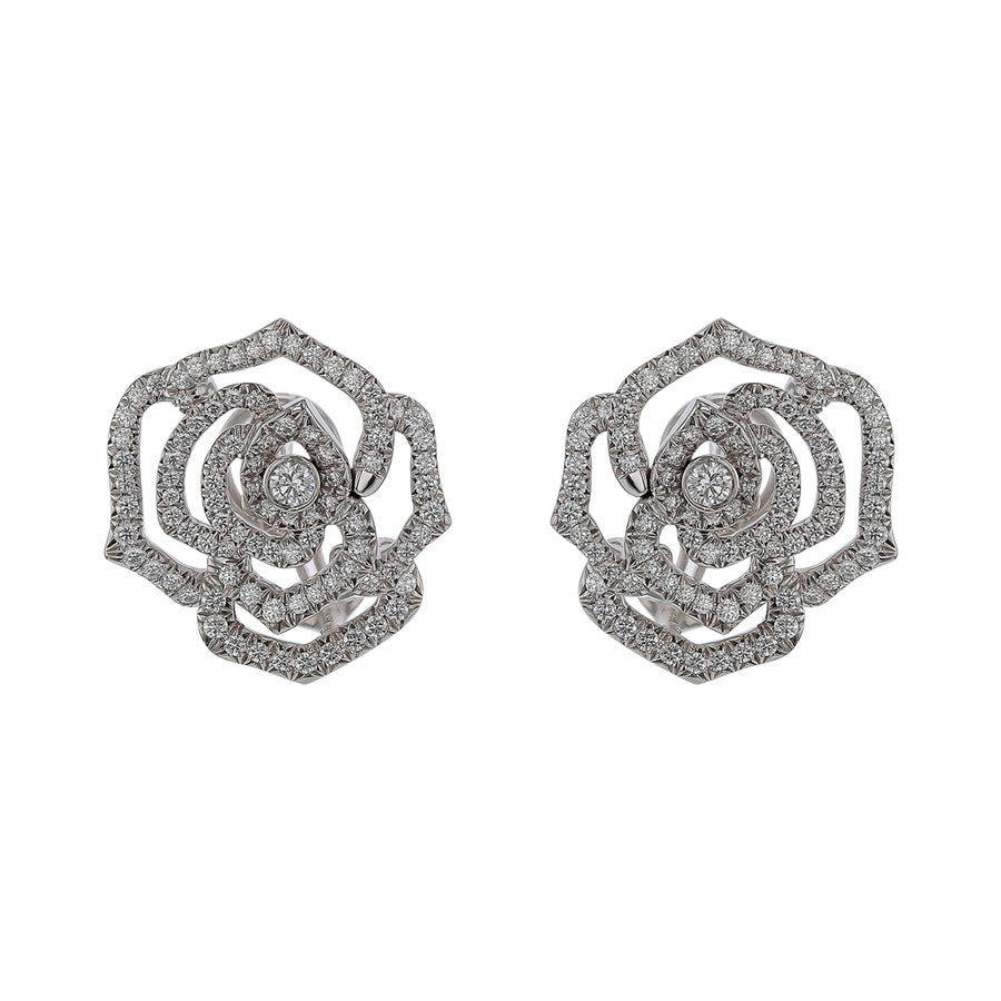 Diamond Rose Stud Earrings in 18K White Gold