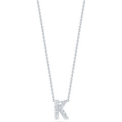 Tiny Treasures 0.05ct Diamond Love Letter "K" Pendant in 18K White Gold, 16-18in