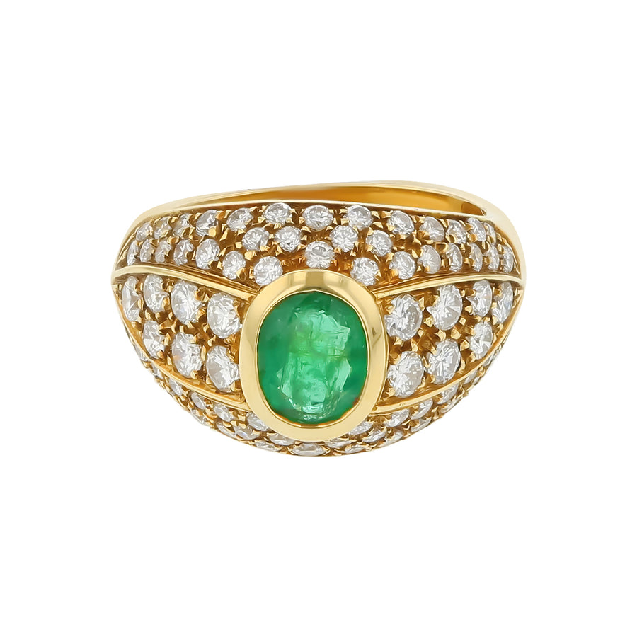 Italian 0.74ct Oval Emerald and 1.50ct Diamond Ring in 18K Yellow Gold, size 5.25