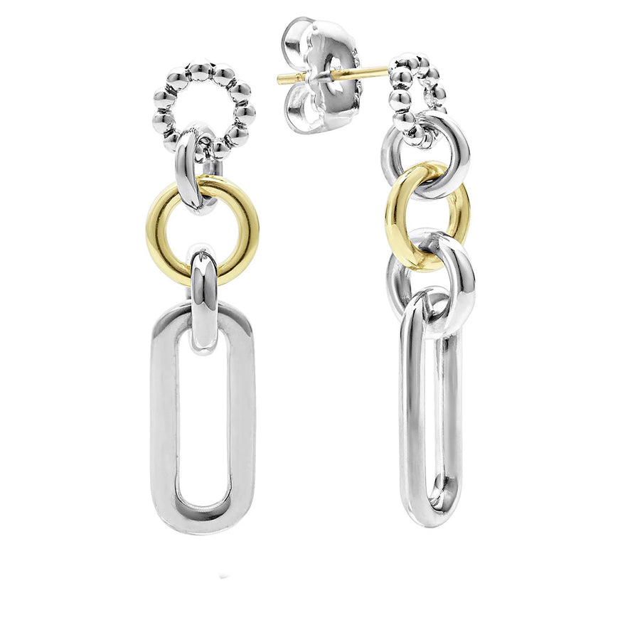 Signature Caviar 3-Part Circle and Oval Drop Earrings in Sterling Silver and 18K Yellow Gold