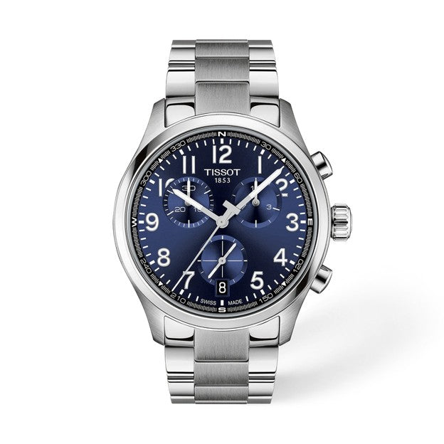 42mm Chrono Watch with Blue Dial in Stainless Steel, Bracelet