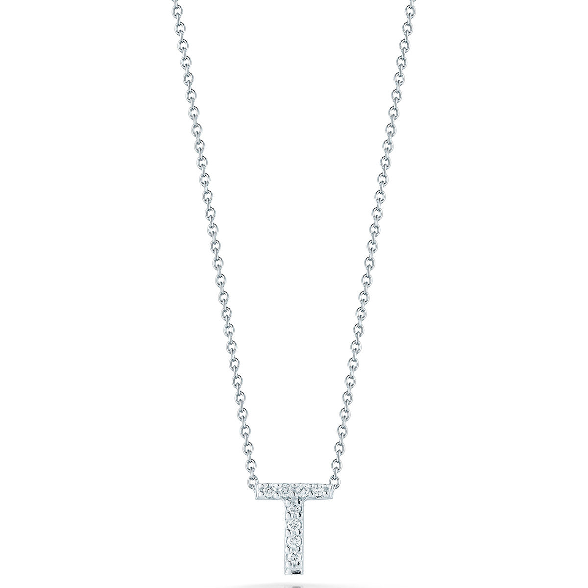 Tiny Treasures Diamond Love Letter "T" necklace in 18K White Gold, 18in