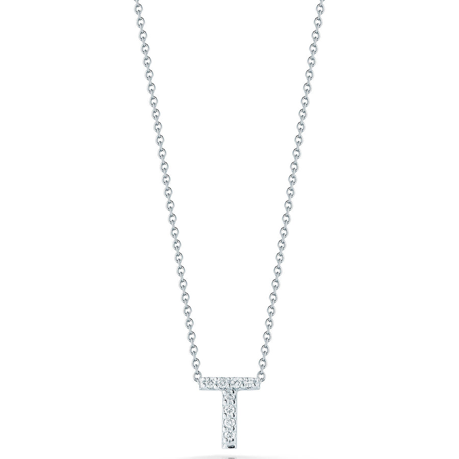 Tiny Treasures Diamond Love Letter "T" necklace in 18K White Gold, 18in