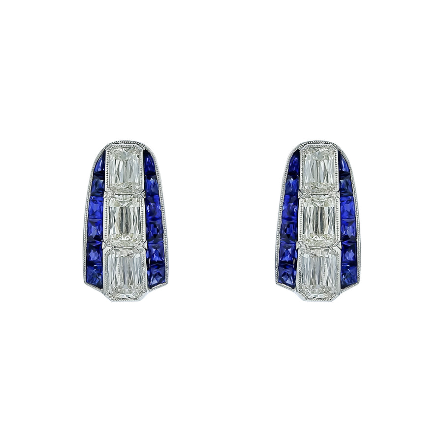 1.48ct Ashoka Diamonds and 0.91ct Sapphire Huggie Earrings in 18K White Gold