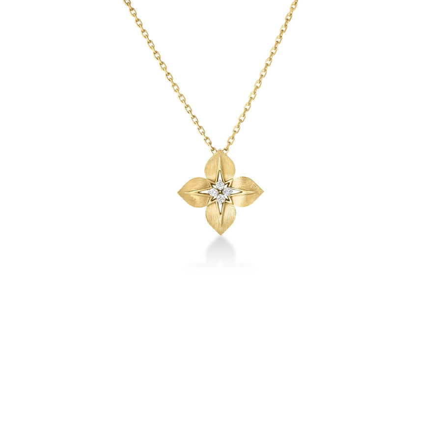 Aurora 0.08ct Diamond Flower Necklace in 18K Yellow and White Gold, 17" chain