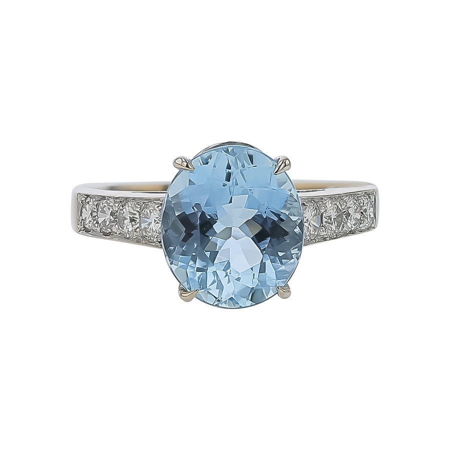 3.50ct Aquamarine and 0.75ct Diamond Ring in 18K White Gold, size 6.5