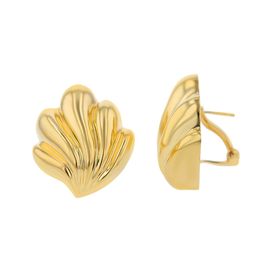 Ribbed Shell Earrings in 14K Yellow Gold with Peirced Clipbacks