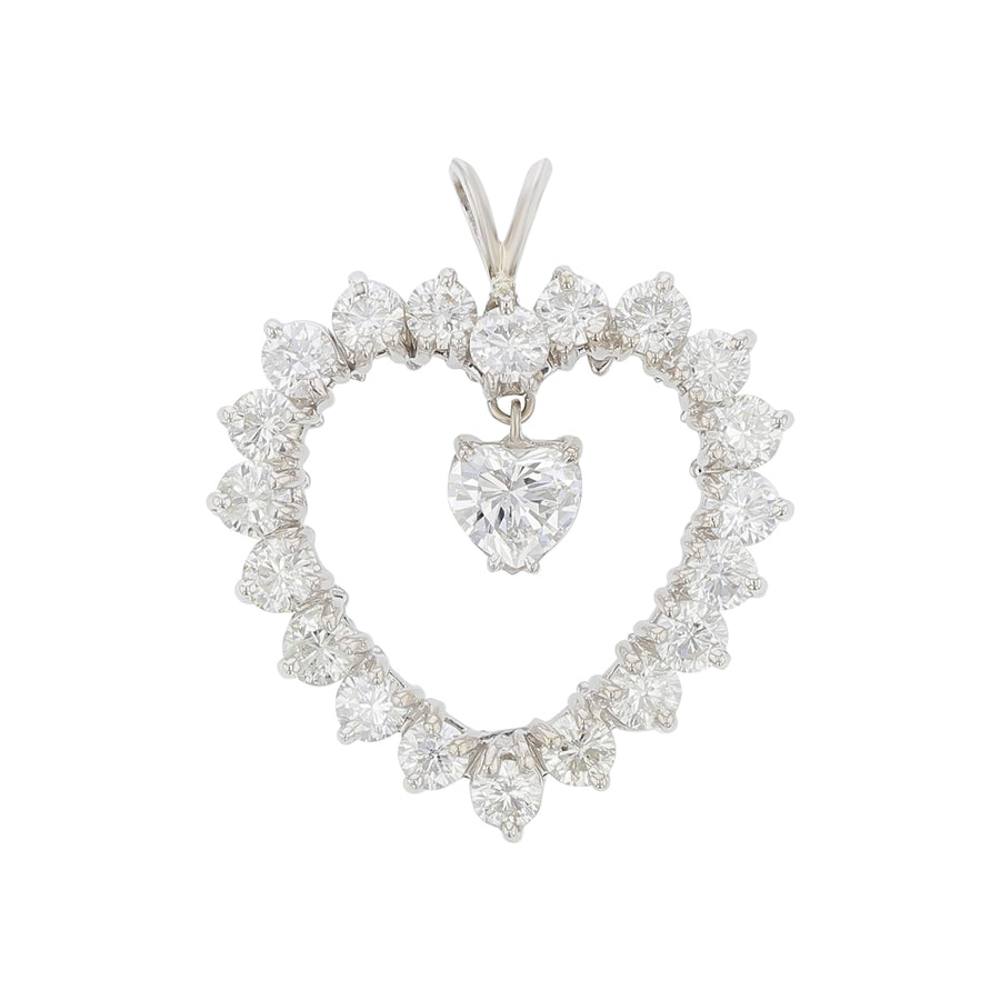 14K WHITE GOLD 1 ROUND DIAMOND=0.99CT AND DIAMONDS=4.20CT PENDANT WITHOUT CHAIN