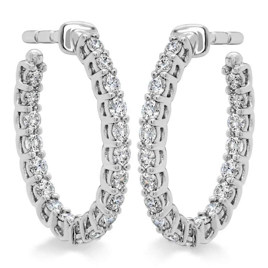 Signature 0.61-0.71ct Diamond Oval Hoop Earrings in 18K White Gold