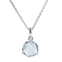 Round Aquamarine Pendant in 14K White Gold, 18in
