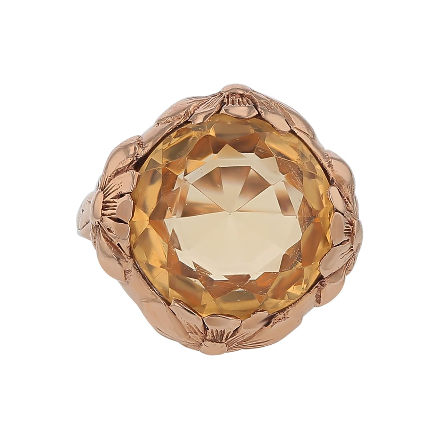 10.00ct Citrine Arts and Craft Ring in 14K Yellow Gold Circa 1915 Stamped W.H.F Size 6.25