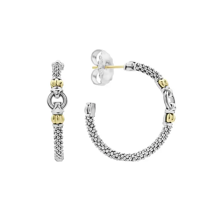 Signature Caviar 28mm Link Station Hoop Earrings in 18K Yellow Gold and Sterling Silver
