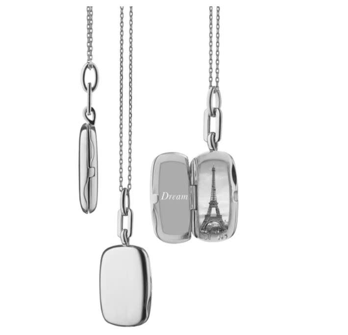 "Dee" Slim Rectangle Locket in Sterling Silver, Adjustable Chain