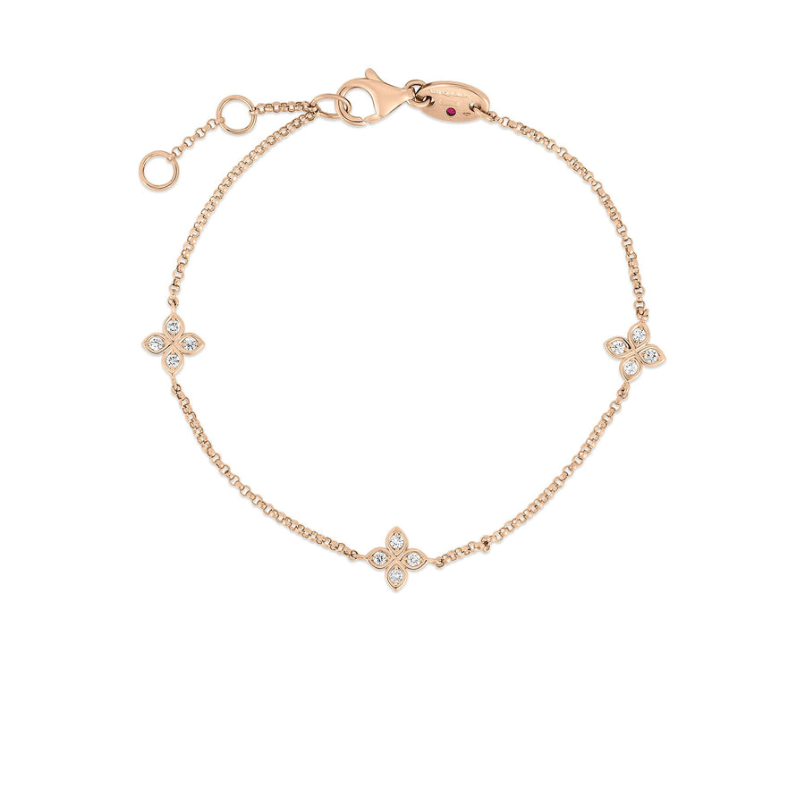 Love by the Inch 0.13ct Diamond 3 Station Flower Bracelet in 18K Rose Gold, 6.5-7.5"