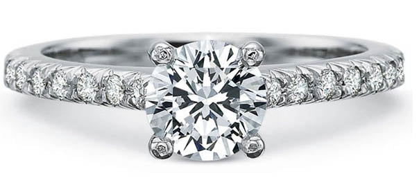 Petite Flush Fit 0.17ct Diamond Ring Semi Mount in 18K White Gold and Platinum for 1.00ct Round Center