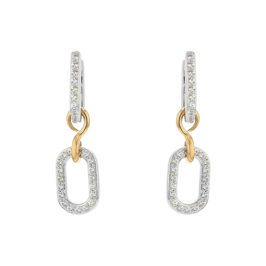 Infinity White Sapphire Drop Earrings in Sterling Silver and 18k Yellow Gold