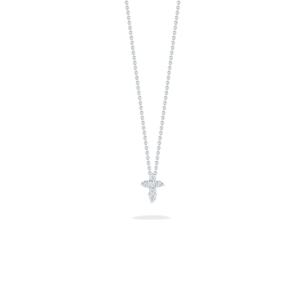 Diamond Baby Cross Pendant in 18K White Gold, 16-18in