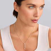 Caviar Spark 0.28ct Diamond Wave Pendant in Sterling Silver, 16-18"