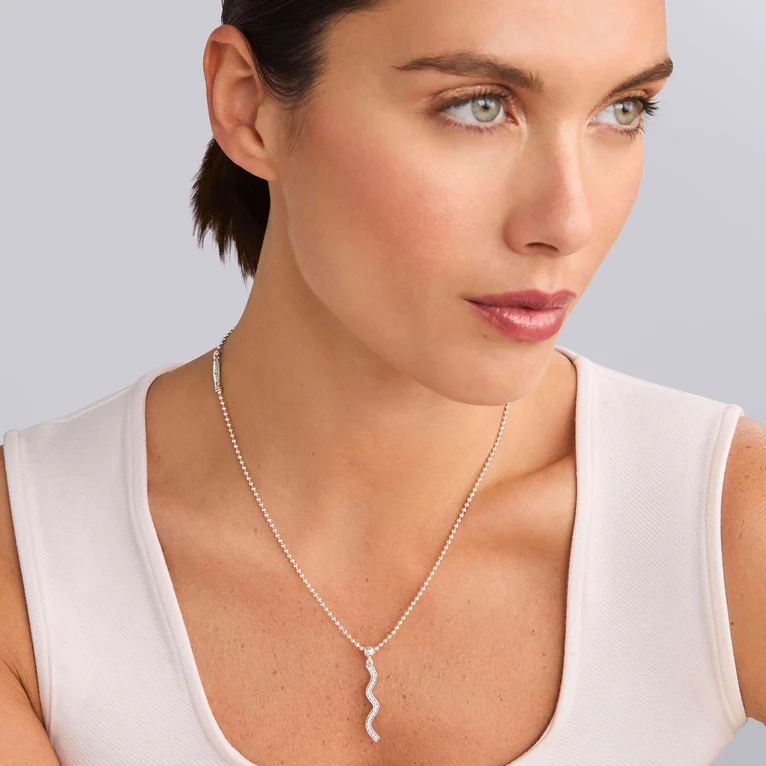 Caviar Spark 0.28ct Diamond Wave Pendant in Sterling Silver, 16-18"