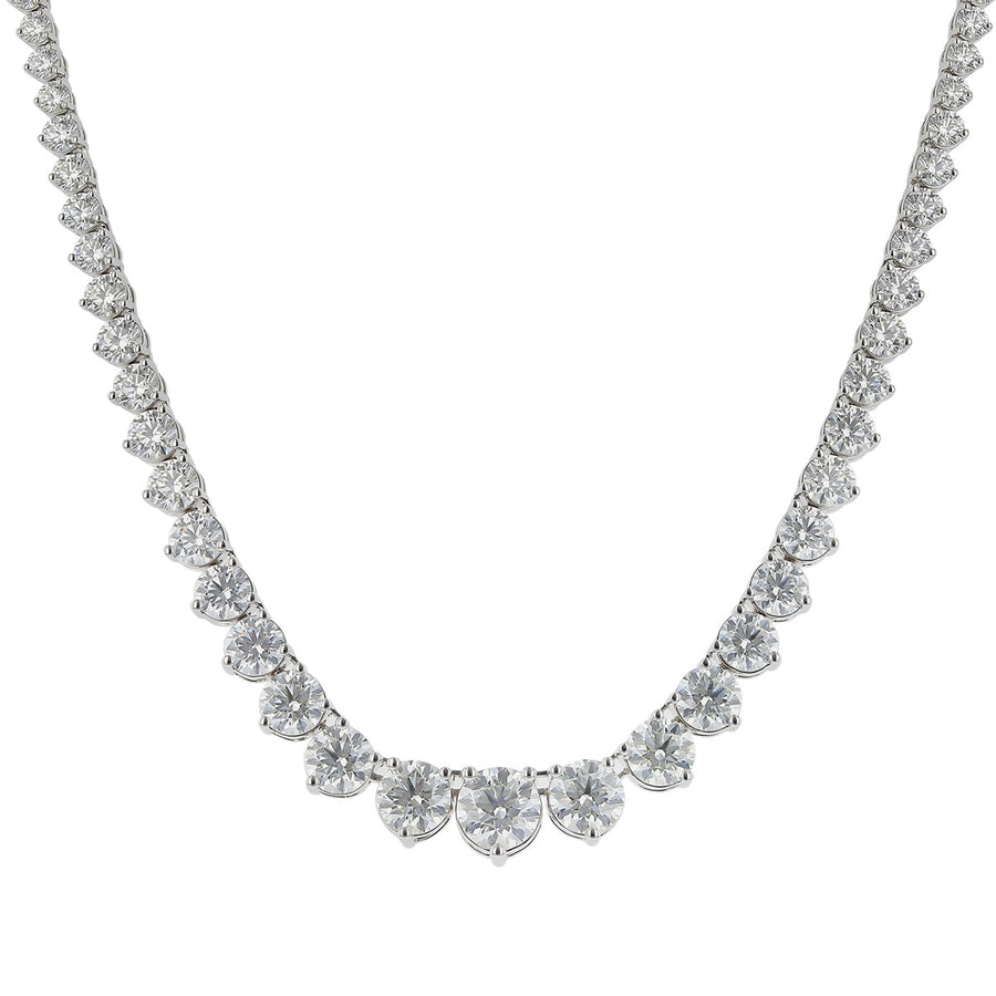 Signature 11.94-12.50ct Diamond Graduated Line Necklace in 18K White Gold, 18"