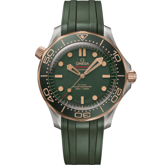 42mm Seamaster Diver 300M Watch with Green Dial in Titanium, Strap