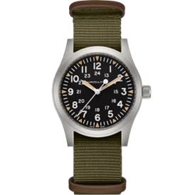 42mm Khaki Field Mechanical Watch with Black Dial in Stainless Steel, Strap