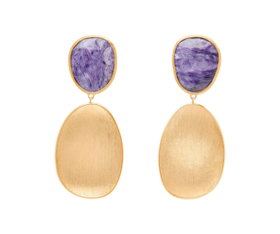 Lunaria Charoite Double Drop Earrings in 18K Yellow Gold