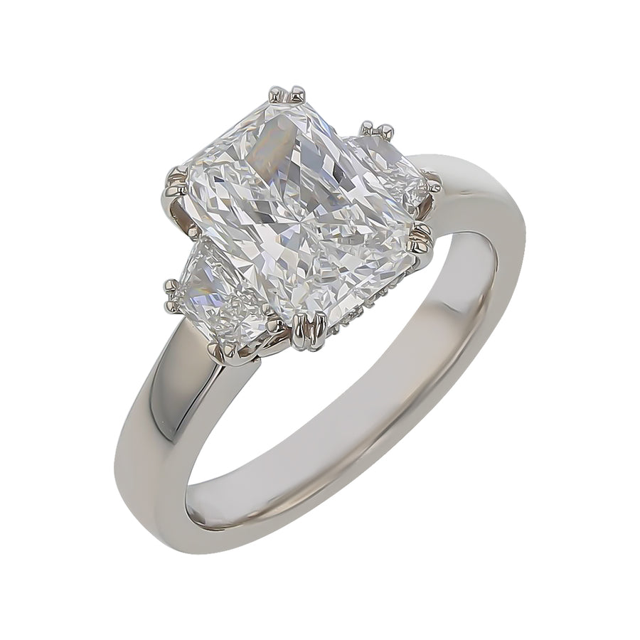 2.51ct Radiant Diamond and 0.55ct Trapezoid and Round Diamond Ring in Platinum