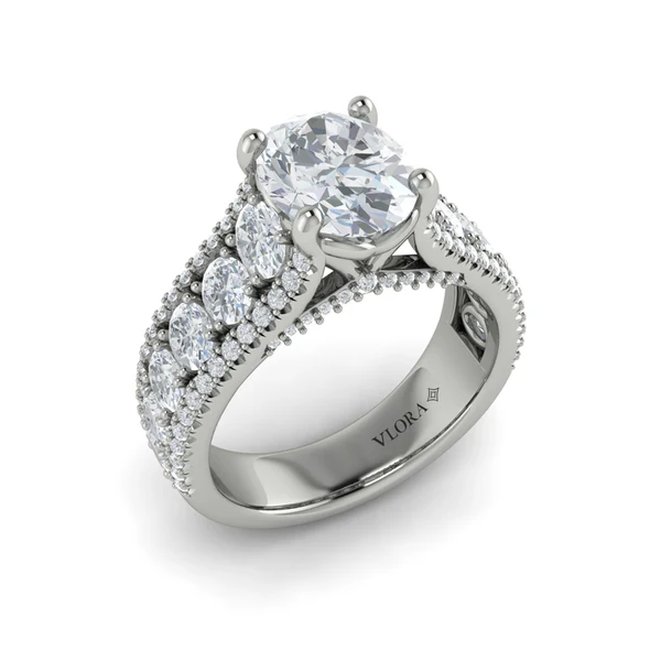 Dramatic 1.92ct Diamond Triple Row Ring Semi Mount in Platinum for 2.00ct Oval Center, size 6.5