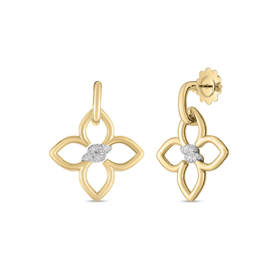 Cialoma Diamond Flower Drop Earrings in 18K Yellow Gold