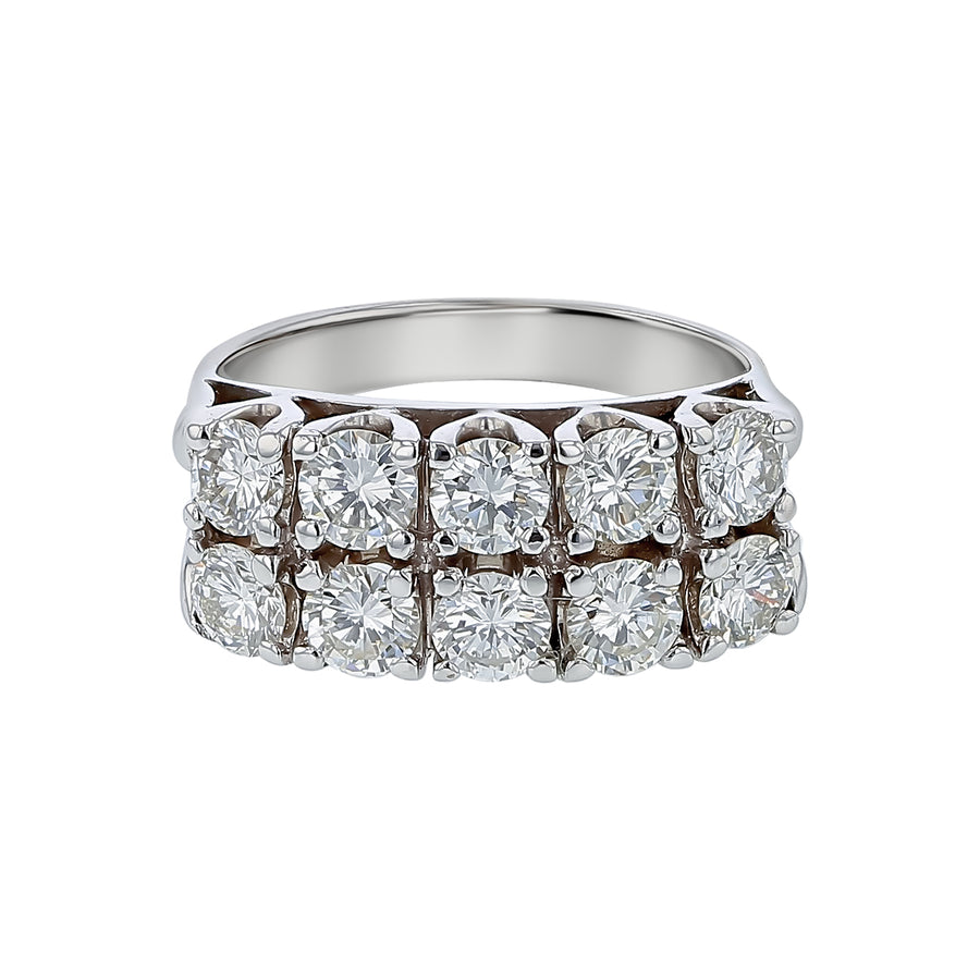2.10ct Round Diamond 2 Row Prong Set Ring in 14K White Gold, size 6.5