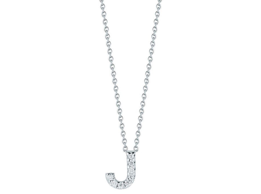 Tiny Treasures 0.04ct Diamond Love Letter "J" Pendant in 18K White Gold, 16-18" chain