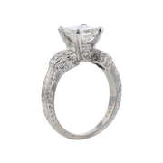 1.53ct Princess Cut Diamond and 0.33ct Diamond Engraved Ring in Platinum, size 6
