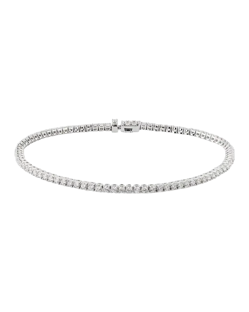 Classic 1.96-2.05ct Diamond 4-Prong Tennis Bracelet in 18K White Gold, 7"