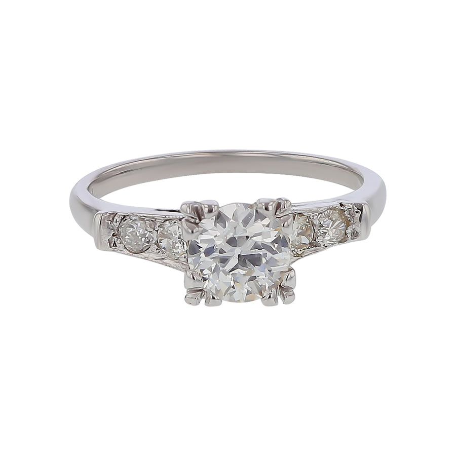 0.67ct Old European Cut Diamond and 0.16ct Diamonds Ring  in 14k White Gold Size 4.5