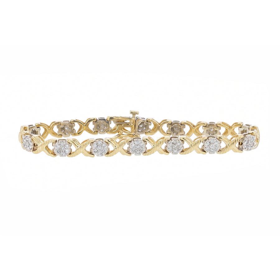 0.98ct Diamond Hugs and Kisses Cluster Bracelet in 14K Yellow and White Gold, 7"
